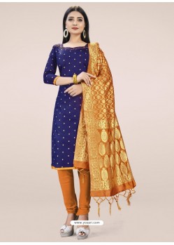Dark Blue Heavy Designer Banarasi Silk Straight Salwar Suit