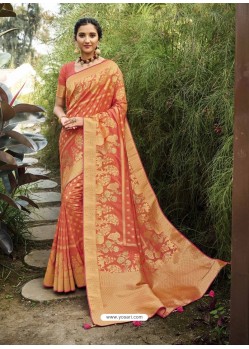 Orange Designer Classic Wear Silk Sari