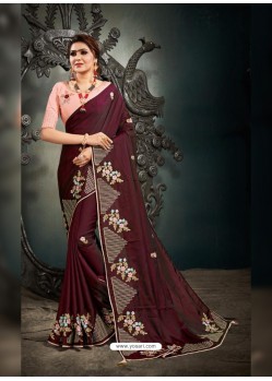 Maroon Designer Party Wear Satin Sari