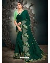 Dark Green Designer Party Wear Satin Sari