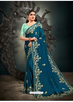 Blue Designer Party Wear Satin Sari