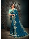 Blue Designer Party Wear Satin Sari