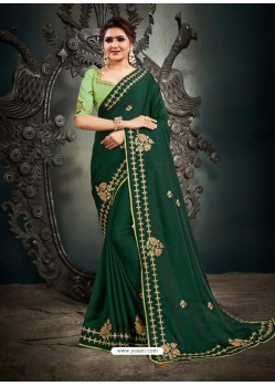 Dark Green Designer Party Wear Satin Sari
