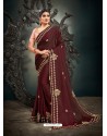Maroon Designer Party Wear Satin Sari