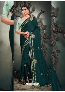 Teal Designer Party Wear Satin Sari