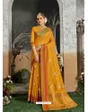 Mustard Designer Party Wear Kanjivaram Cotton Silk Sari