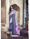 Light Grey Designer Party Wear Floral Chiffon Sari