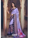 Aqua Grey Designer Party Wear Floral Chiffon Sari