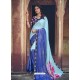 Sky Blue Designer Party Wear Floral Chiffon Sari