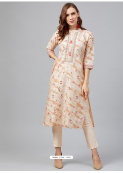 Light Beige Designer Readymade Party Wear Kurti With Palazzo