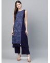 Navy Blue Designer Readymade Party Wear Kurti With Palazzo