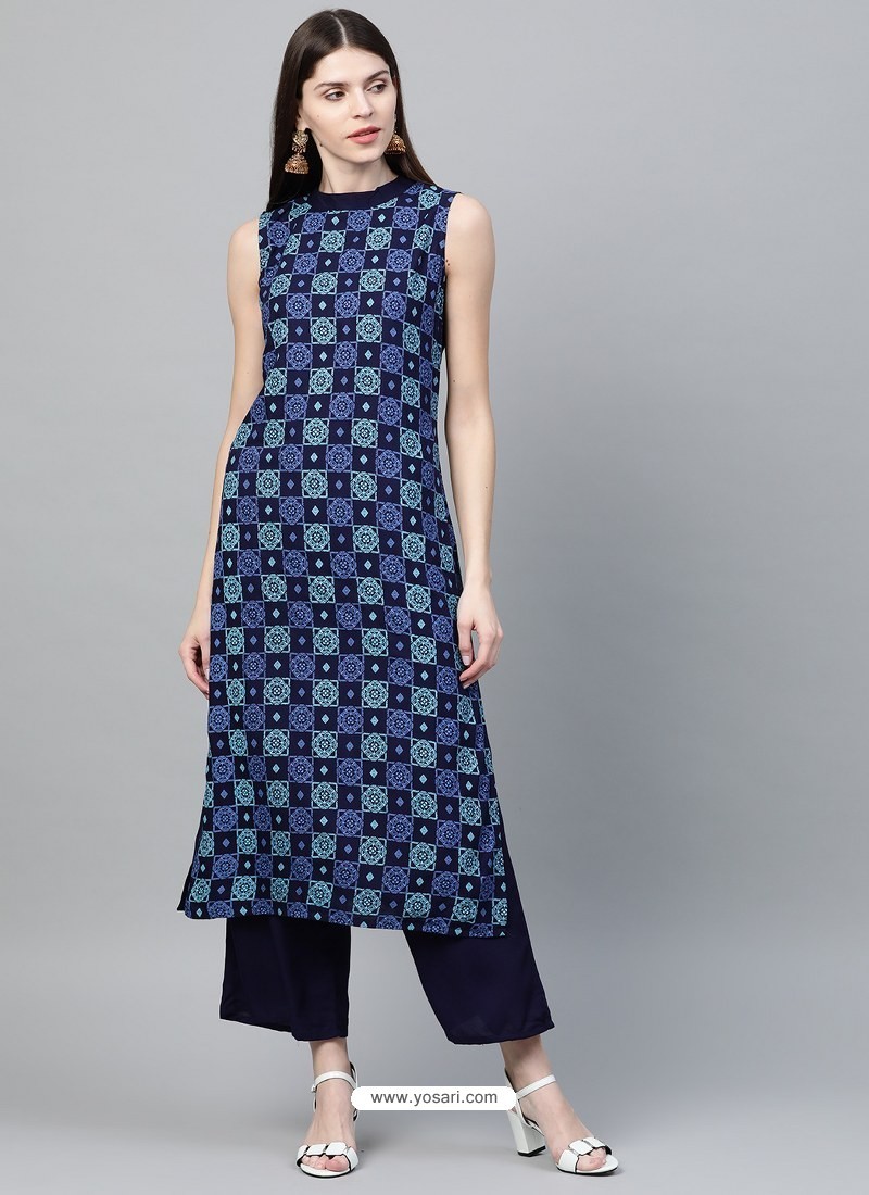 Buy Dark Blue Designer Readymade Party Wear Kurti With Palazzo | Party ...