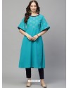 Turquoise Designer Readymade Party Wear Kurti With Palazzo