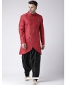 Tomato Red Readymade Designer Indo Western Sherwani