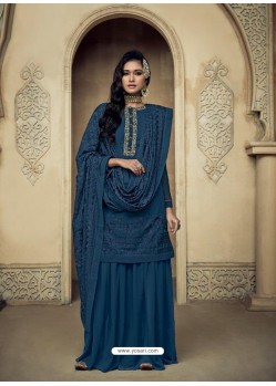 Teal Blue Readymade Designer Faux Georgette Party Wear Palazzo Salwar Suit