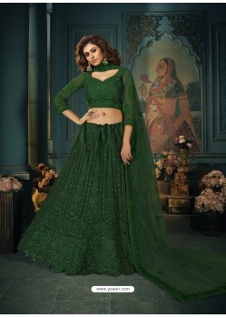 Dark Green Heavy Embroidered Designer Net Wedding Lehenga Choli