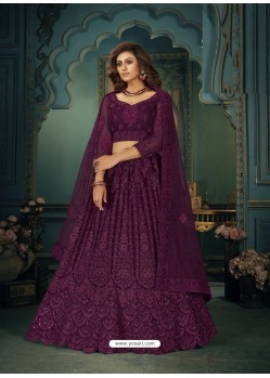 Purple Heavy Embroidered Designer Net Wedding Lehenga Choli