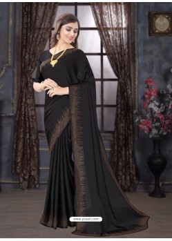 Black Designer Party Wear Pure Satin Sari