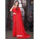 Red Designer Party Wear Pure Satin Sari