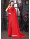 Red Designer Party Wear Pure Satin Sari