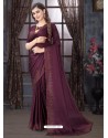 Deep Wine Designer Party Wear Pure Satin Sari