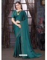 Teal Designer Party Wear Pure Satin Sari