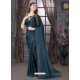 Teal Blue Designer Party Wear Pure Satin Sari