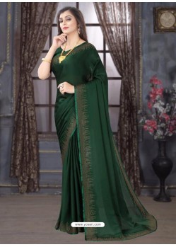 Dark Green Designer Party Wear Pure Satin Sari