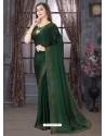 Dark Green Designer Party Wear Pure Satin Sari