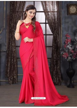 Dark Peach Designer Party Wear Pure Satin Sari