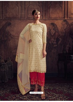 Off White Designer Heavy Party Wear Palazzo Salwar Suit