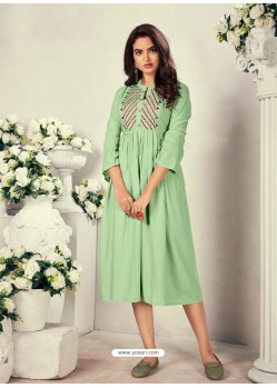 Sea Green Designer Readymade Party Wear Rayon Kurti