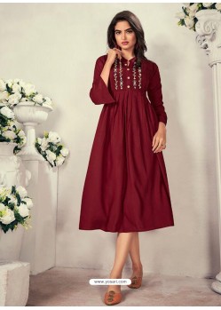 Maroon Designer Readymade Party Wear Rayon Kurti