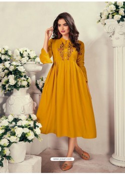 Mustard Designer Readymade Party Wear Rayon Kurti