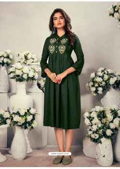 Dark Green Designer Readymade Party Wear Rayon Kurti