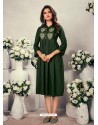 Dark Green Designer Readymade Party Wear Rayon Kurti