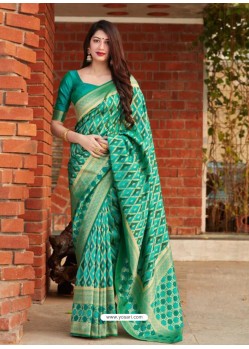 Aqua Mint Designer Party Wear Banarasi Silk Sari