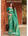 Aqua Mint Designer Party Wear Banarasi Silk Sari