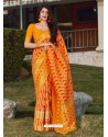 Orange Designer Party Wear Banarasi Silk Sari