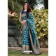 Turquoise Designer Party Wear Banarasi Silk Sari