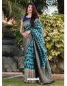 Turquoise Designer Party Wear Banarasi Silk Sari