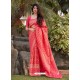 Peach Designer Party Wear Banarasi Silk Sari