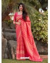 Peach Designer Party Wear Banarasi Silk Sari