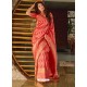 Light Red Designer Party Wear Banarasi Silk Sari