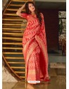 Light Red Designer Party Wear Banarasi Silk Sari