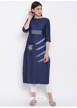 Navy Blue Latest Designer Readymade Party Wear Kurti