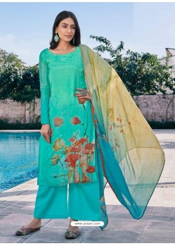 Aqua Mint Designer Cotton Silk Palazzo Salwar Suit