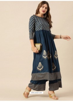 Navy Blue Designer Readymade Party Wear Kurti With Palazzo