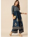 Navy Blue Designer Readymade Party Wear Kurti With Palazzo