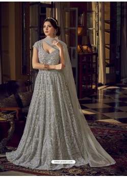 Light Grey Stunning Indo Western Designer Wedding Anarkali Suit